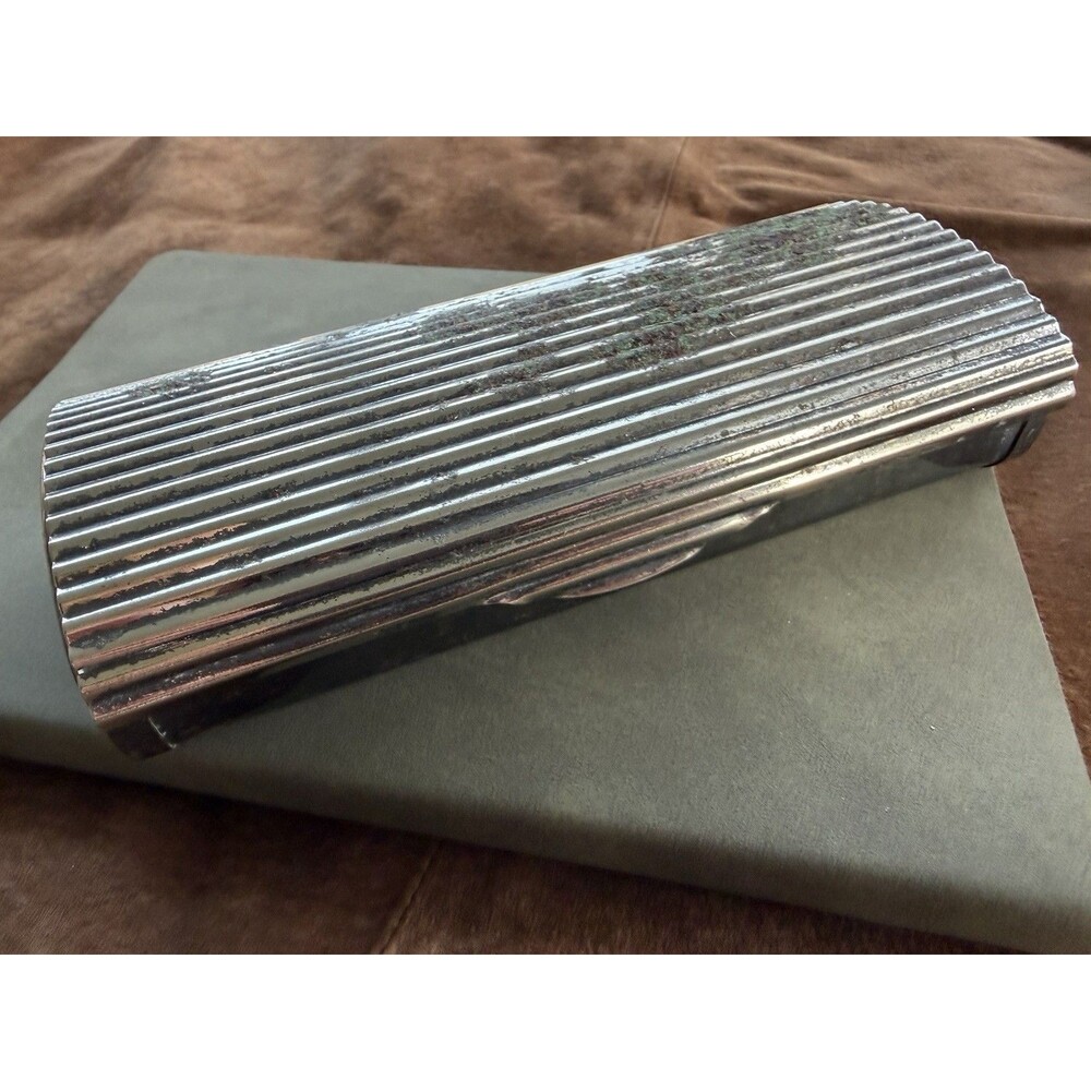 Vintage Art Deco Cigarette Case Ribbed Engine Turned Metal Patina Rustic